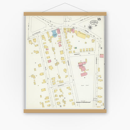 Old map wall art mockup — magnetic wood frame on white wall — Sanborn Fire Insurance Map from Ossining, Westchester County, New York (1903), Sheet #0015