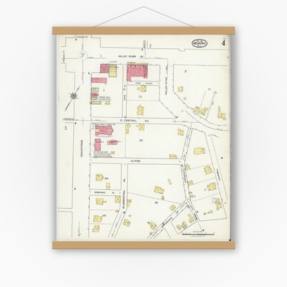 Old map wall art mockup — magnetic wood frame on white wall — Sanborn Fire Insurance Map from Murphy, Cherokee County, North Carolina (1921), Sheet #0004