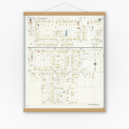 Old map wall art mockup — magnetic wood frame on white wall — Sanborn Fire Insurance Map from Zeeland, Ottawa County, Michigan (1934), Sheet #0006
