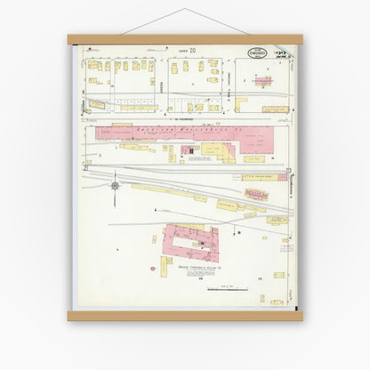 Old map wall art mockup — magnetic wood frame on white wall — Sanborn Fire Insurance Map from Owosso, Shiawassee County, Michigan (1915), Sheet #0022