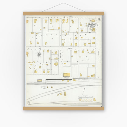 Old map wall art mockup — magnetic wood frame on white wall — Sanborn Fire Insurance Map from Whitesboro, Grayson County, Texas (1901), Sheet #0004