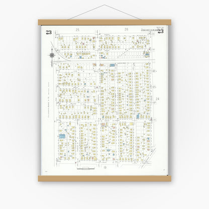 Old map wall art mockup — magnetic wood frame on white wall — Sanborn Fire Insurance Map from Beloit, Rock County, Wisconsin (1939), Sheet #0023