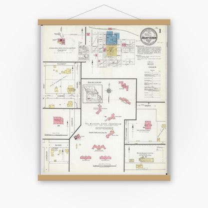 Old map wall art mockup — magnetic wood frame on white wall — Sanborn Fire Insurance Map from Mount Vernon, Lawrence County, Missouri (1918) - Complete Map Set