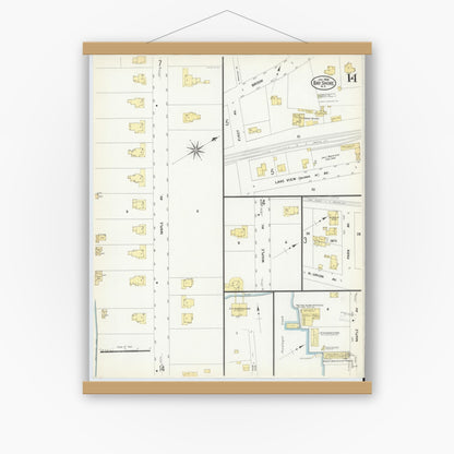 Old map wall art mockup — magnetic wood frame on white wall — Sanborn Fire Insurance Map from Bay Shore, Suffolk County, New York (1909), Sheet #0014