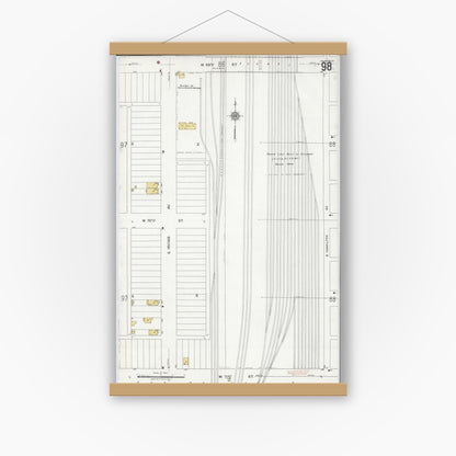 Old map wall art mockup — magnetic wood frame on white wall — Sanborn Fire Insurance Map from Chicago, Cook County, Illinois (1920), Sheet #0098