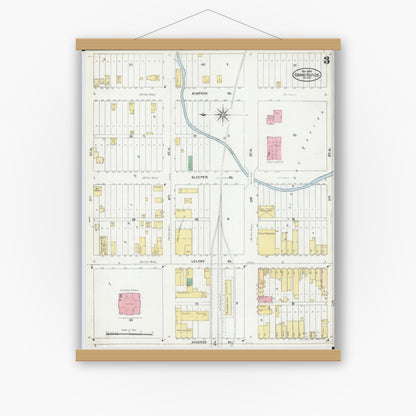 Old map wall art mockup — magnetic wood frame on white wall — Sanborn Fire Insurance Map from Grand Rapids, Itasca County, Minnesota (1904), Sheet #0003
