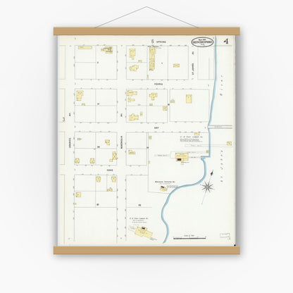 Old map wall art mockup — magnetic wood frame on white wall — Sanborn Fire Insurance Map from Green Cove Springs, Clay County, Florida (1909), Sheet #0004