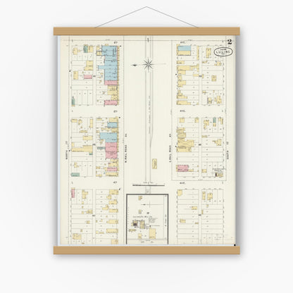 Old map wall art mockup — magnetic wood frame on white wall — Sanborn Fire Insurance Map from Luling, Caldwell County, Texas (1896), Sheet #0002