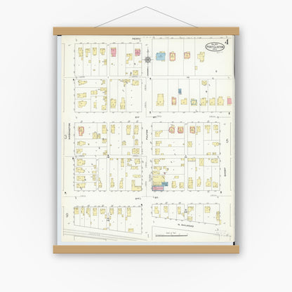 Old map wall art mockup — magnetic wood frame on white wall — Sanborn Fire Insurance Map from Port Clinton, Ottawa County, Ohio (1910), Sheet #0004