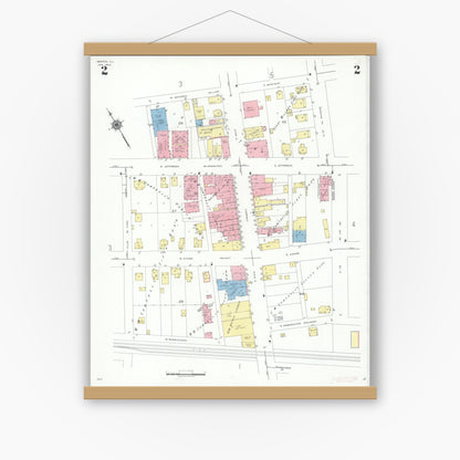 Old map wall art mockup — magnetic wood frame on white wall — Sanborn Fire Insurance Map from Morton, Tazewell County, Illinois (1940), Sheet #0002