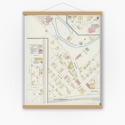 Old map wall art mockup — magnetic wood frame on white wall — Sanborn Fire Insurance Map from Osborn, Greene County, Ohio (1895), Sheet #0002