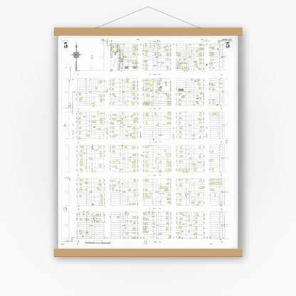 Old map wall art mockup — magnetic wood frame on white wall — Sanborn Fire Insurance Map from Dumas, Moore County, Texas (1950), Sheet #0005