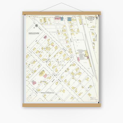 Old map wall art mockup — magnetic wood frame on white wall — Sanborn Fire Insurance Map from Leipsic, Putnam County, Ohio (1910), Sheet #0006