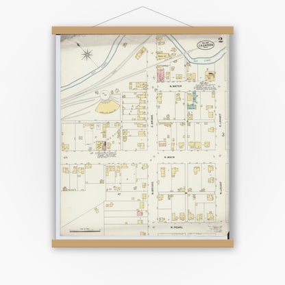 Old map wall art mockup — magnetic wood frame on white wall — Sanborn Fire Insurance Map from Jackson, Jackson County, Ohio (1897), Sheet #0002