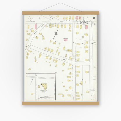 Old map wall art mockup — magnetic wood frame on white wall — Sanborn Fire Insurance Map from Salamanca, Cattaraugus County, New York (1910), Sheet #0008