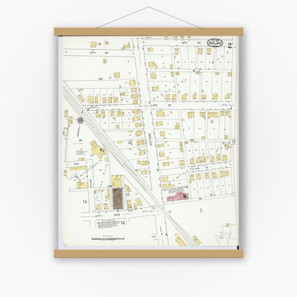 Old map wall art mockup — magnetic wood frame on white wall — Sanborn Fire Insurance Map from Ashland, Ashland County, Ohio (1919), Sheet #0002