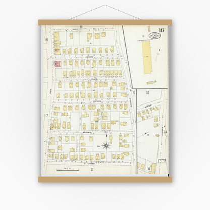 Old map wall art mockup — magnetic wood frame on white wall — Sanborn Fire Insurance Map from Everett, Middlesex County, Massachusetts (1903), Sheet #0018