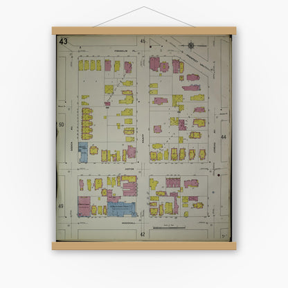 Old map wall art mockup — magnetic wood frame on white wall — Sanborn Fire Insurance Map from Milwaukee, Milwaukee County, Wisconsin (1910), Sheet #0043