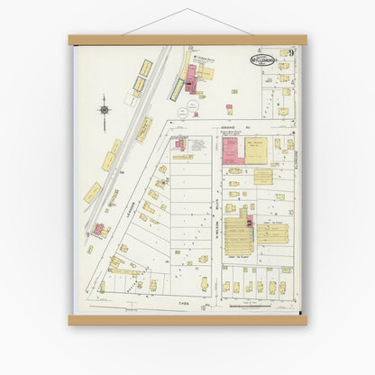 Old map wall art mockup — magnetic wood frame on white wall — Sanborn Fire Insurance Map from Mount Clemens, Macomb County, Michigan (1921), Sheet #0009
