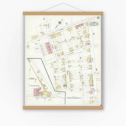 Old map wall art mockup — magnetic wood frame on white wall — Sanborn Fire Insurance Map from Lewistown, Mifflin County, Pennsylvania (1910), Sheet #0017