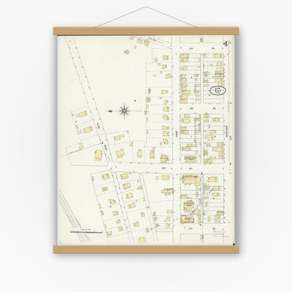 Old map wall art mockup — magnetic wood frame on white wall — Sanborn Fire Insurance Map from Ely, Saint Louis County, Minnesota (1906), Sheet #0004