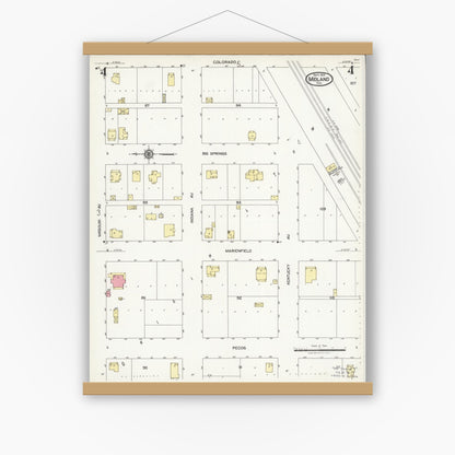 Old map wall art mockup — magnetic wood frame on white wall — Sanborn Fire Insurance Map from Midland, Midland County, Texas (1925), Sheet #0004