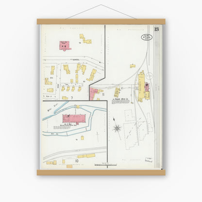 Old map wall art mockup — magnetic wood frame on white wall — Sanborn Fire Insurance Map from Athol, Worcester County, Massachusetts (1900), Sheet #0013