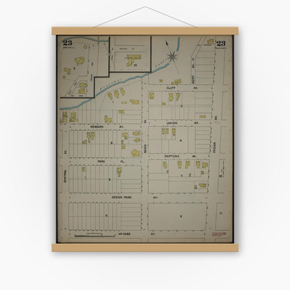 Old map wall art mockup — magnetic wood frame on white wall — Sanborn Fire Insurance Map from New Jersey Coast, New Jersey Coast, New Jersey (1890), Sheet #0023