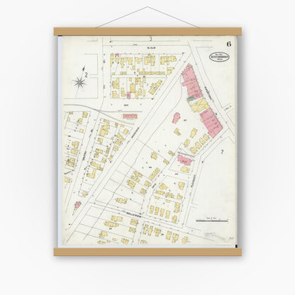 Old map wall art mockup — magnetic wood frame on white wall — Sanborn Fire Insurance Map from Benton Harbor, Berrien County, Michigan (1905), Sheet #0006