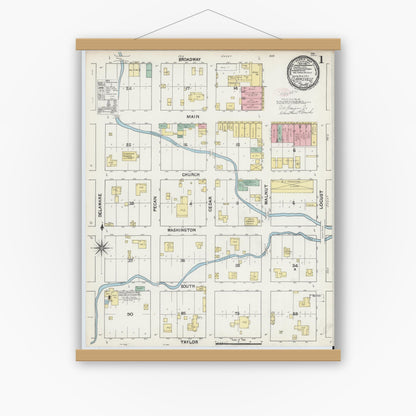Old map wall art mockup — magnetic wood frame on white wall — Sanborn Fire Insurance Map from Clarksville, Red River County, Texas (1891) - Complete Map Set