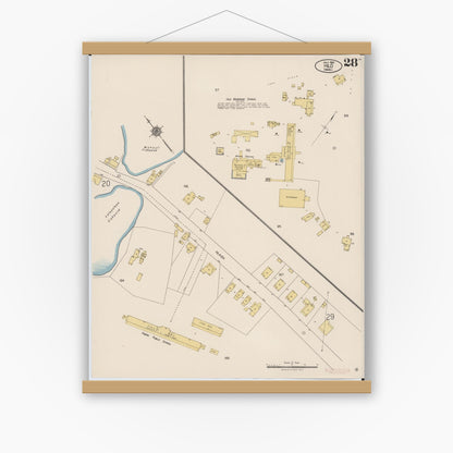 Old map wall art mockup — magnetic wood frame on white wall — Sanborn Fire Insurance Map from Hilo, Hawaii County, Hawaii (1921), Sheet #0028