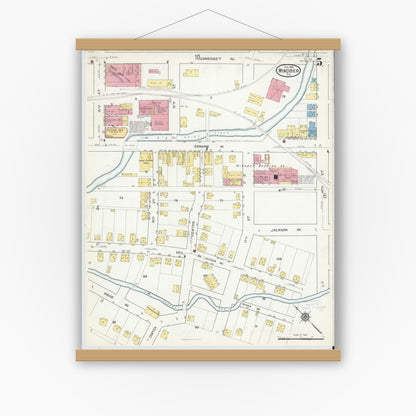 Old map wall art mockup — magnetic wood frame on white wall — Sanborn Fire Insurance Map from Windber, Somerset County, Pennsylvania (1916), Sheet #0005