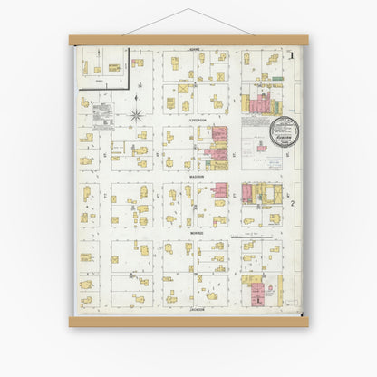 Old map wall art mockup — magnetic wood frame on white wall — Sanborn Fire Insurance Map from Auburn, Sangamon County, Illinois (1900) - Complete Map Set