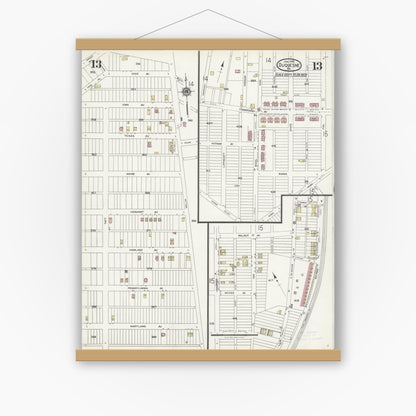 Old map wall art mockup — magnetic wood frame on white wall — Sanborn Fire Insurance Map from Duquesne, Allegheny County, Pennsylvania (1925), Sheet #0013