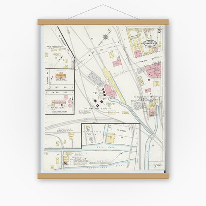 Old map wall art mockup — magnetic wood frame on white wall — Sanborn Fire Insurance Map from Canal Dover, Tuscarawas County, Ohio (1914), Sheet #0002