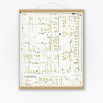 Old map wall art mockup — magnetic wood frame on white wall — Sanborn Fire Insurance Map from Paris, Edgar County, Illinois (1916), Sheet #0020
