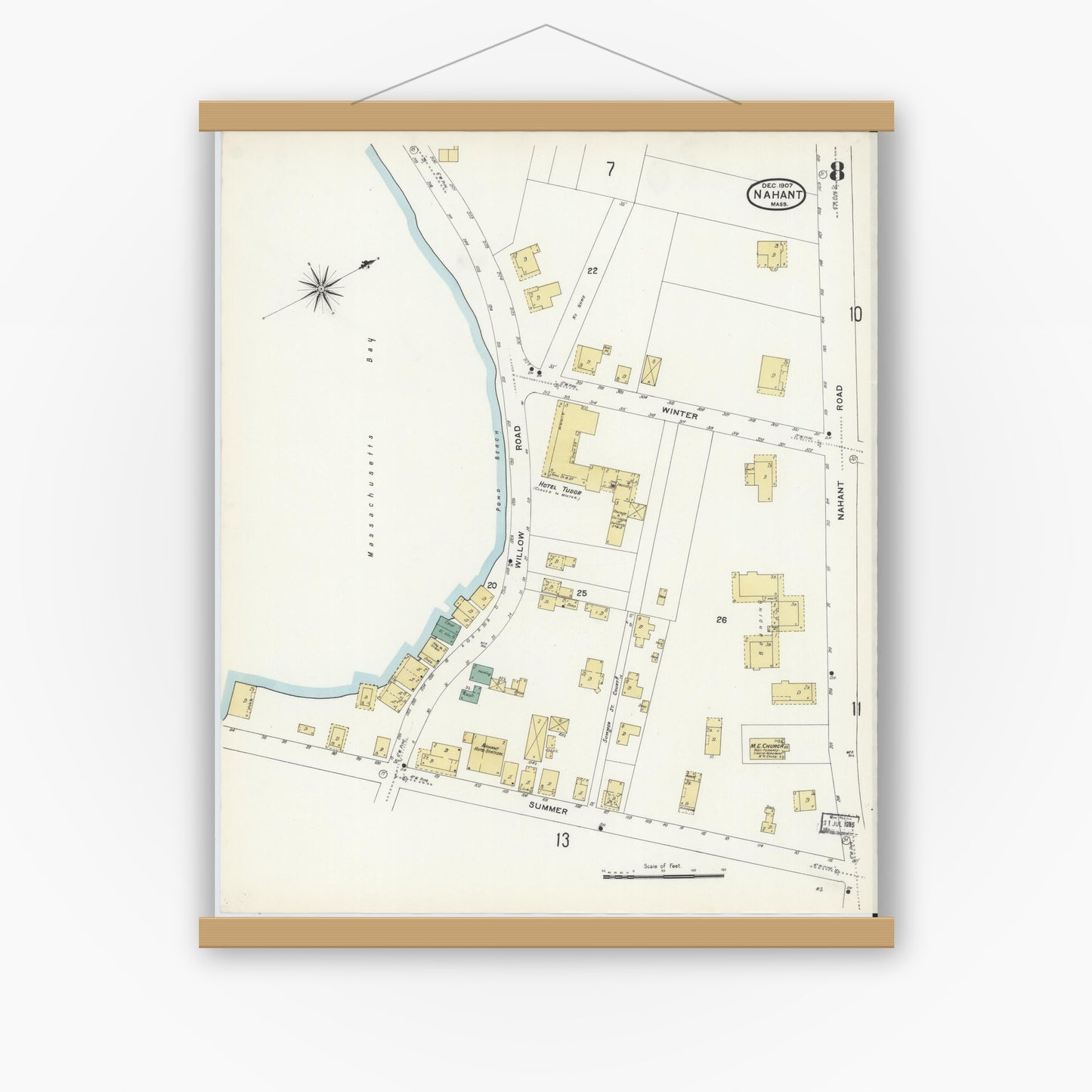 Old map wall art mockup — magnetic wood frame on white wall — Sanborn Fire Insurance Map from Nahant, Essex County, Massachusetts (1907), Sheet #0008