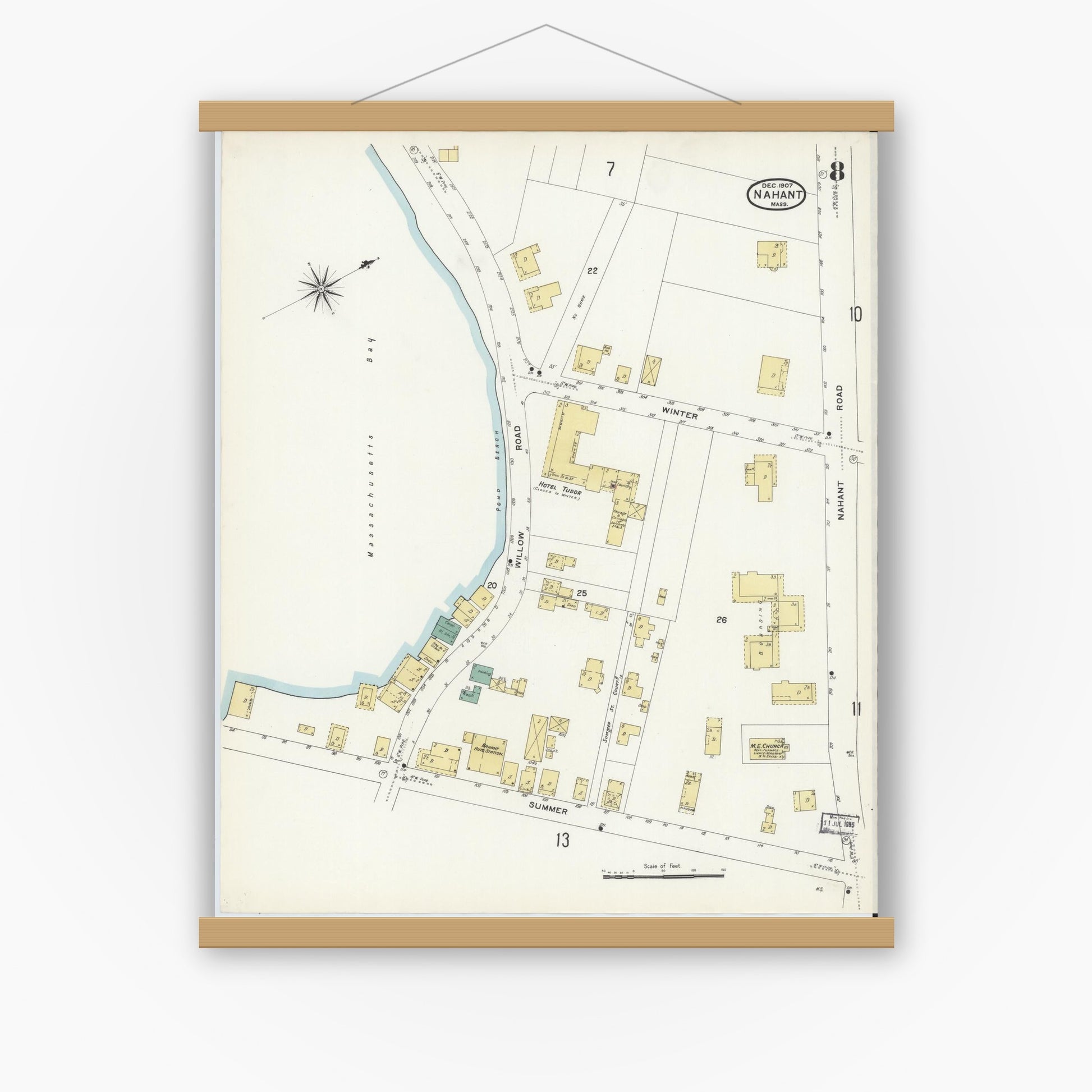 Old map wall art mockup — magnetic wood frame on white wall — Sanborn Fire Insurance Map from Nahant, Essex County, Massachusetts (1907), Sheet #0008