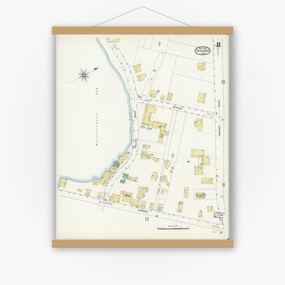 Old map wall art mockup — magnetic wood frame on white wall — Sanborn Fire Insurance Map from Nahant, Essex County, Massachusetts (1907), Sheet #0008
