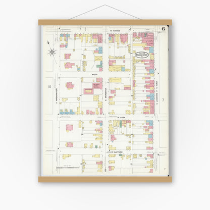 Old map wall art mockup — magnetic wood frame on white wall — Sanborn Fire Insurance Map from Winchester, Independent Cities, Virginia (1908), Sheet #0006