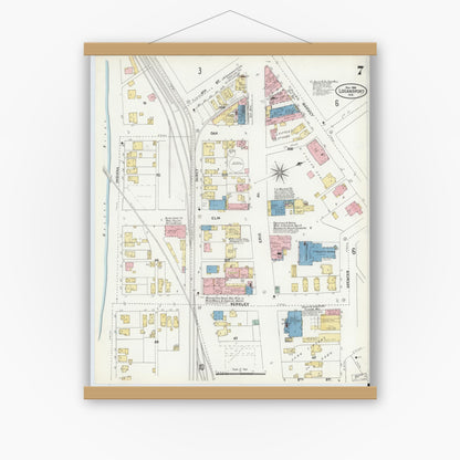 Old map wall art mockup — magnetic wood frame on white wall — Sanborn Fire Insurance Map from Logansport, Cass County, Indiana (1906), Sheet #0007