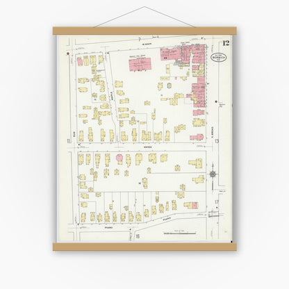 Old map wall art mockup — magnetic wood frame on white wall — Sanborn Fire Insurance Map from Norwich, Chenango County, New York (1910), Sheet #0012