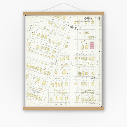 Old map wall art mockup — magnetic wood frame on white wall — Sanborn Fire Insurance Map from Monett, Barry County, Missouri (1910), Sheet #0003