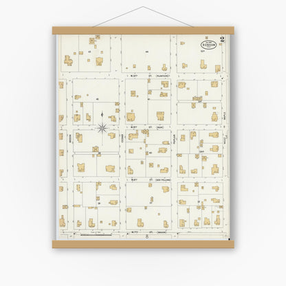 Old map wall art mockup — magnetic wood frame on white wall — Sanborn Fire Insurance Map from Bonham, Fannin County, Texas (1897), Sheet #0002