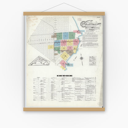 Old map wall art mockup — magnetic wood frame on white wall — Sanborn Fire Insurance Map from Palatka, Putnam County, Florida (1915) - Complete Map Set