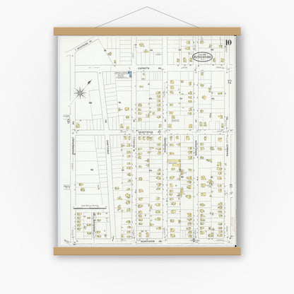 Old map wall art mockup — magnetic wood frame on white wall — Sanborn Fire Insurance Map from Rutherford, Bergen County, New Jersey (1909), Sheet #0010