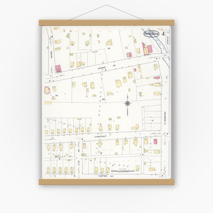 Old map wall art mockup — magnetic wood frame on white wall — Sanborn Fire Insurance Map from Port Washington, Ozaukee County, Wisconsin (1922), Sheet #0004