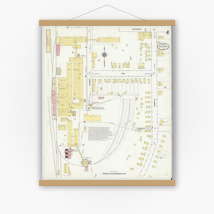 Old map wall art mockup — magnetic wood frame on white wall — Sanborn Fire Insurance Map from Wilcox, Elk County, Pennsylvania (1910), Sheet #0004