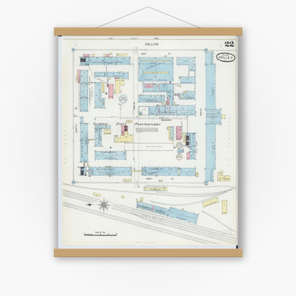 Old map wall art mockup — magnetic wood frame on white wall — Sanborn Fire Insurance Map from Joliet, Will County, Illinois (1891), Sheet #0022