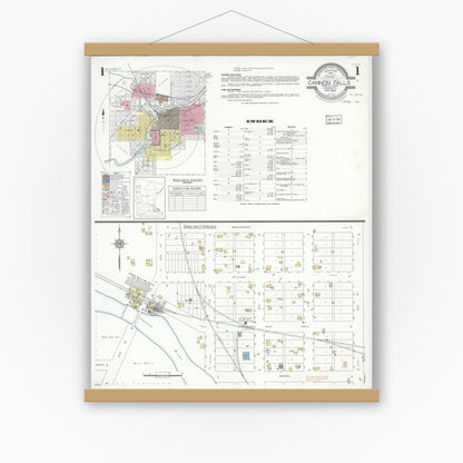Old map wall art mockup — magnetic wood frame on white wall — Sanborn Fire Insurance Map from Cannon Falls, Goodhue County, Minnesota (1938), Sheet #0001